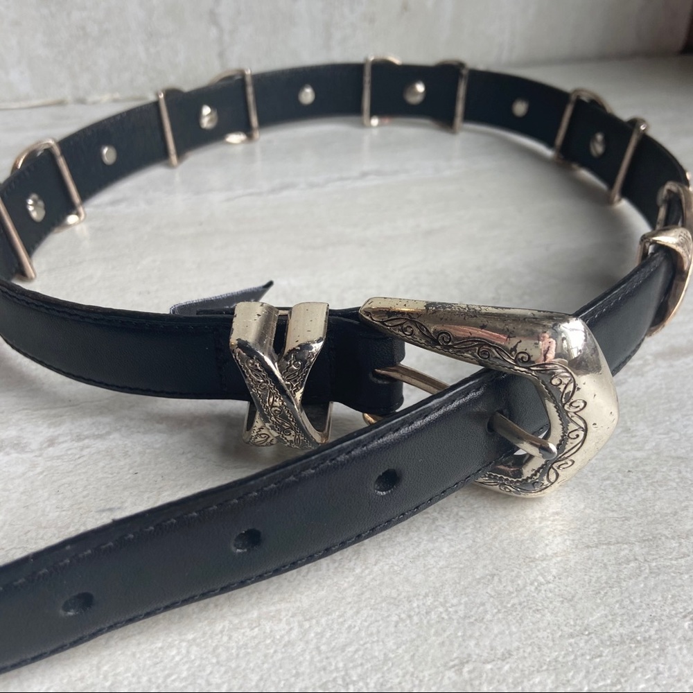 Brighton black leather silver concho belt